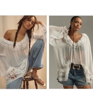 Anthropologie White Ruffled Blouse